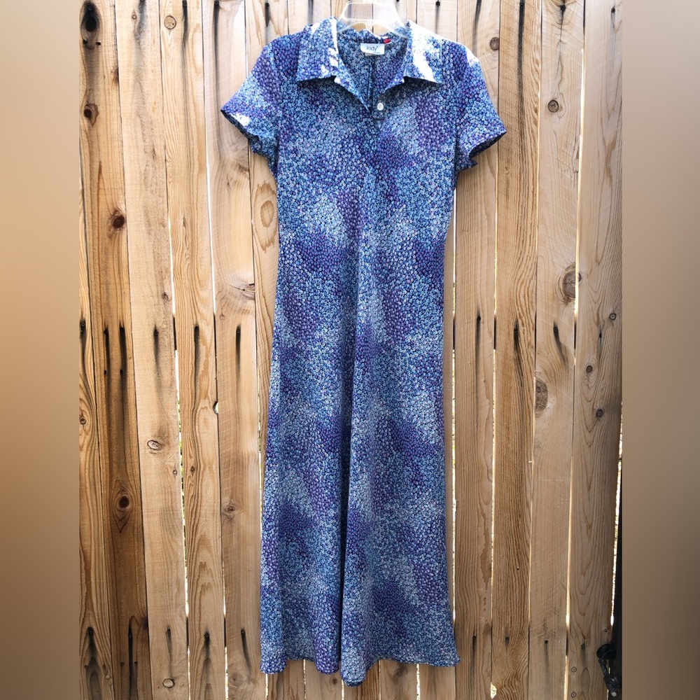 ❌Jody Womens Maxi Dress Collar Neckline Multicolor Blue Purple Lavndr Floral M